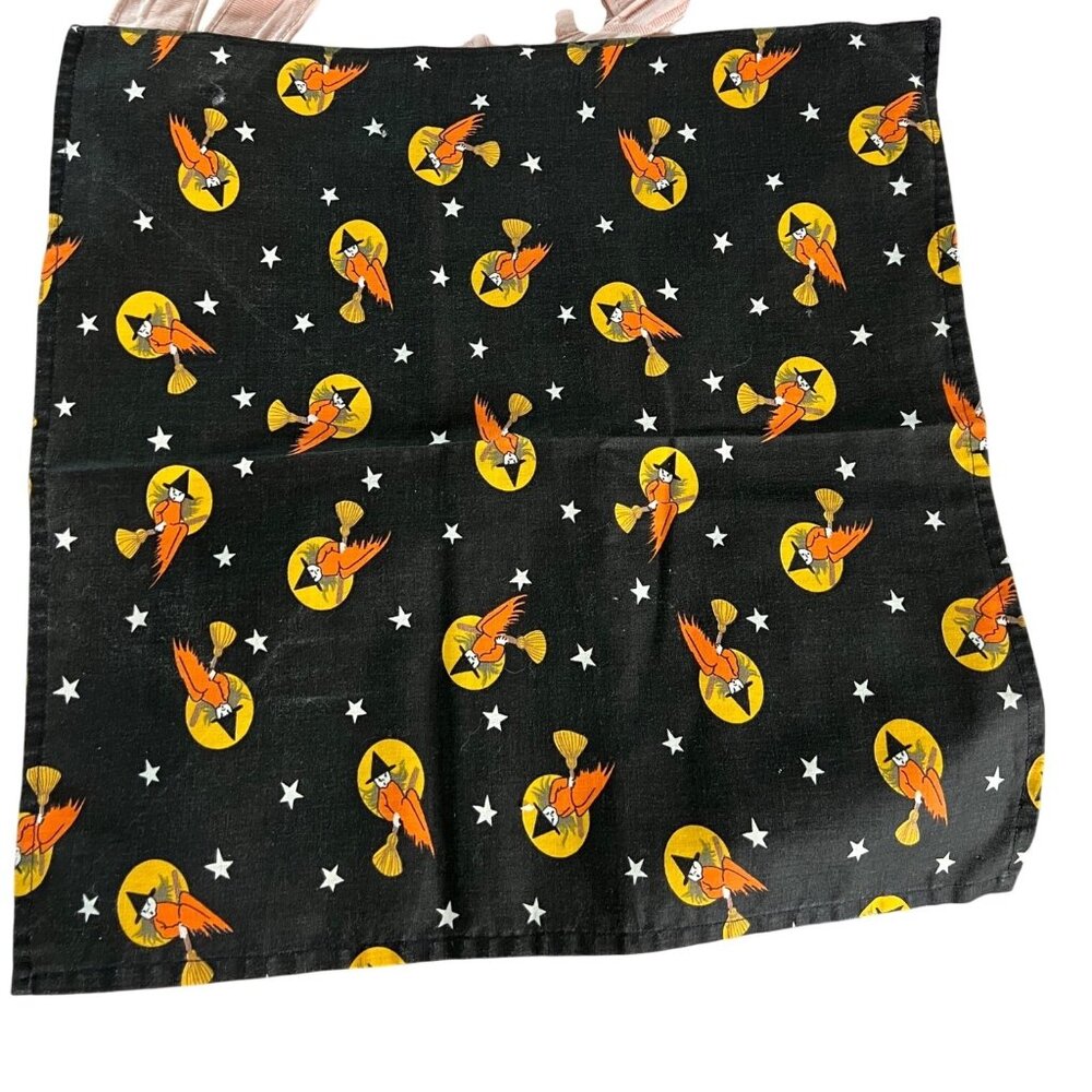 Set Of 4 Halloween Witch Print Cotton Napkins Black & Orange 24x24 Handmade